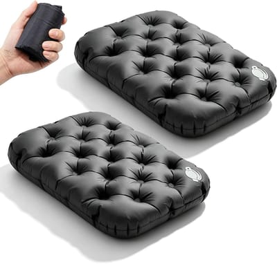 Draagbaar opblaasbaar zitkussen voor camping, ultralicht en compact, 2 stuks, ideaal voor outdoor gebruik, met opbergzak, 42 x 32 x 5 cm