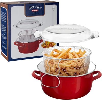 Pan met Deksel - Frituurpan - Thuis Koken - Vaatwasserbestendig - 5 Liter - Rood