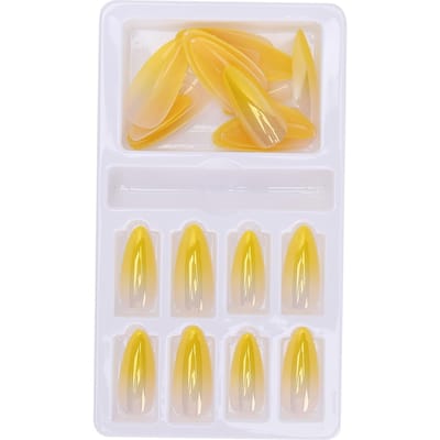 Gradiënt Puntige Kunstnageltips Set Gekleurde Volledige Cover Nepnagels met NagelknipperF745-18 yellow