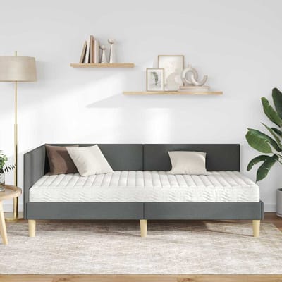 vidaXL - Hoekbedframe - met - Matras - 2 - st - Donkergrijs - 90 - x - 190 - cm - Stof