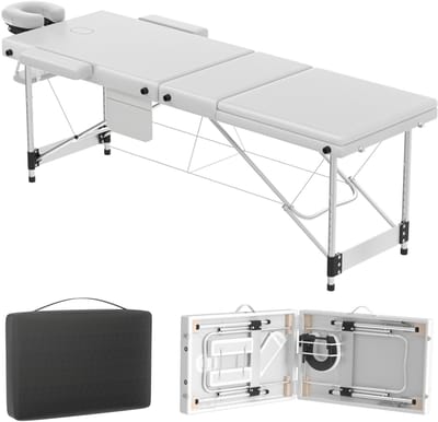 Opvouwbare Massagetafel Aluminium - Professionele Massagebank Verstelbaar 62-83 cm - Voor Massage, Fysiotherapie & Schoonheidssalon - Inclusief Draagtas en Zijtas - 230 kg - Wit