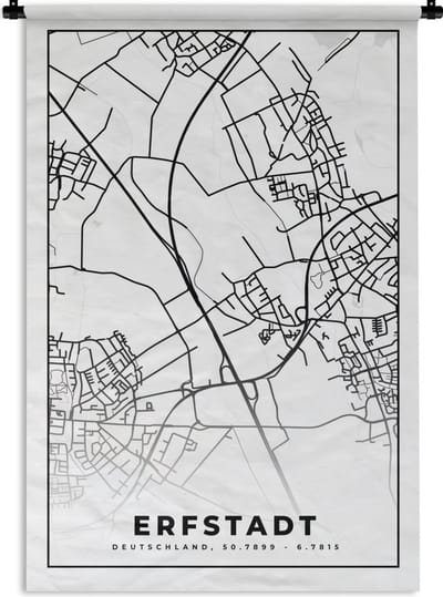 Wandkleed - Wanddoek - Stadskaart - Kaart - Plattegrond - Erfstadt - 120x180 cm - Wandtapijt