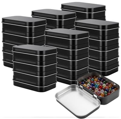 JHUBERS- Blikjes 30 stuks - Metalen Blikjes met Deksel - Organizer voor Kleine Onderdelen - 95 x 60 x 22 mm - Robuust en Elegant Zwart - Stabiele Constructie - Opbergdozen