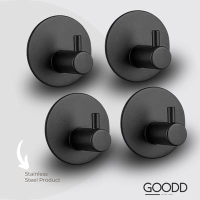 GOODD® Vertou - Handdoekhaakjes - Rvs - Handdoekhouders - Zwart - 4 stuks - 3M plaksticker