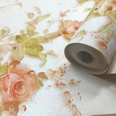 Klassieke bloemen behang roosjes roze/zalm groen 6766-72