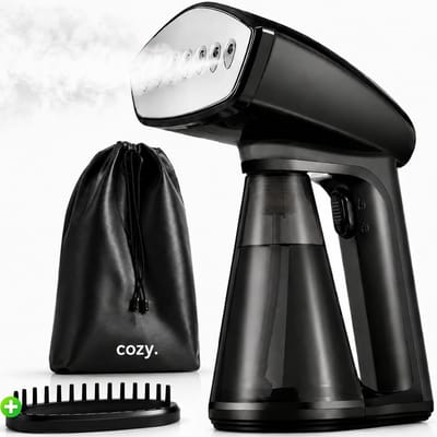 cozy.® Premium Kledingstomer - Handstomer & Stoomapparaat Kleding - Stoomstrijkijzer - Steamer 1640W - Krachtig & Ruim Waterreservoir 260 ML - Zwart - Inclusief To-go Zakje & Bonus Opzetstuk - Vakantie Benodigdheden - Stomer Kleding