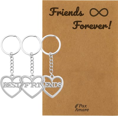BFF Sleutelhanger voor 3 ' Friends Forever' - 3 hartjes - Sleutelhanger set op Cadeau Kaartje - Zilverkleurig - Vriendschap Symbool - Pax Amare