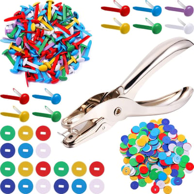 100 Pièces Attaches-papiers en Laiton, Rivets Papier Et 300 Pièces Rondelles Avec Perforatrice Pour Bricolage Loisirs Créatifs Scrapbooking Fournitures Scolaires(34 Pouces Long multicolore) United States blue