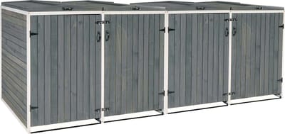 Afvalbox XL 4/8-persoons MCW-H74, afvalbox, uitbreidbaar 126x316x98cm hout MVG ~ grijs-wit