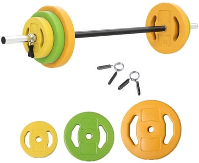 ECTEATOY® Gewichten Set met Dumbells - Halterstang inclusief 6 Halterschijven & 2 Sluitingen - Antislip - Ø28x130 cm - Meerkleurig - 20kg