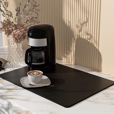 Absorberende Siliconen Afdruipmat voor Keukengootsteen en Bar - Droogmat voor Servies en Koffiezetapparaten - Zwart 30x50 cm