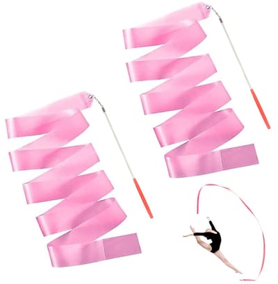 Set van 2 Gymnastiek Ribbons voor Ritmische Dans en Twirling - 2m Lange Streamers in Roze voor Creatieve Beweging en Sportactiviteiten