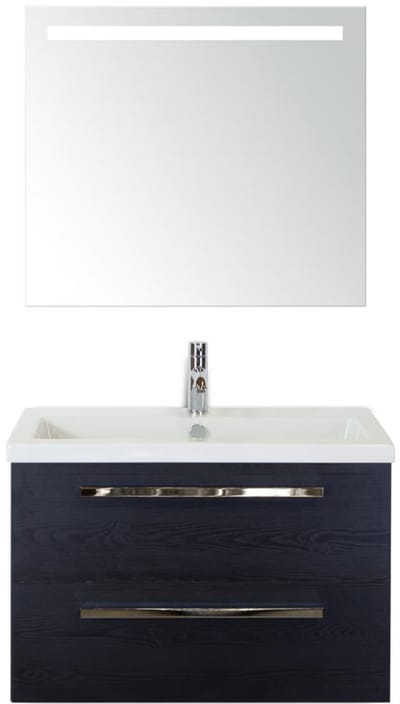 Seville Badmeubelset 80 cm - Black Oak - Keramische Wastafel Wit Djazz met Sence Spiegel