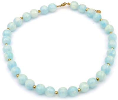 Ketting - RVS - kralen 10 mm - blauw - 40-45 cm