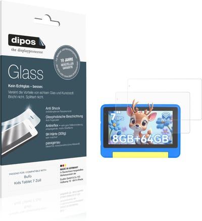 dipos – 2x Matte Pantserfolie geschikt voor Bufo Kids Tablet 7 Zoll | 9H Screenprotector