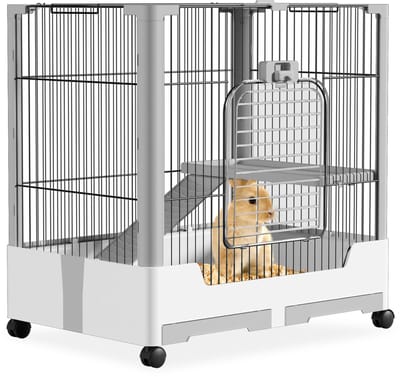 NAIZY Konijnenhok Binnen- en Buitenkooi met Open Dak, Veiligheidssloten, Ladder en Laden Kooi voor Kleine Dieren Konijnenhok Konijnenhuis, Enkellaags