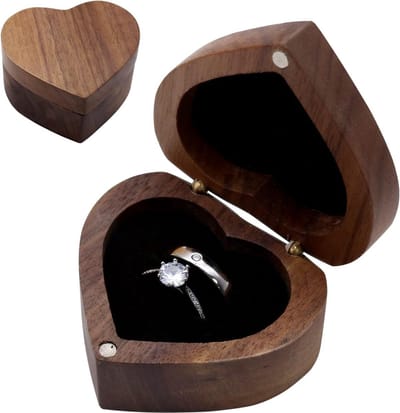 Stunq® Elegante Walnoot Houten Ringdoos met Zacht Fluwelen Interieur voor Sieraden en Ceremonies