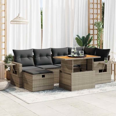 vidaXL - 8-delige - Loungeset - met - kussens - poly - rattan - acacia - grijs