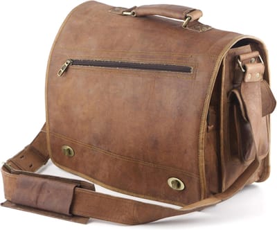 Laptoptas 15,6 inch “Estrada” - Messengertas - Bruin Echt Leer Businesstas - ECHTE LEDER - Unisex Vintage Design - Boekentas - Handgemaakt - A4 formaat – RVS gespen
