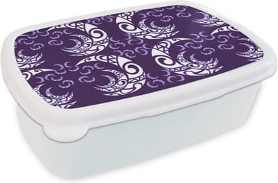Broodtrommel Wit - Lunchbox - Brooddoos - Maan - Patronen - Nacht - 18x12x6 cm - Volwassenen