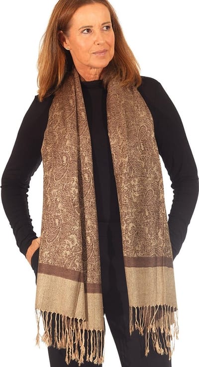 Summer SALE-Luxe Sjaal – Paisley Motief – Kastanje Koffie Bruin– Zijdezacht, Warm & Elegant – Dames Sjaal voor Alle Seizoenen-Coffee Brown-Omslagdoek-Cashmere Pashmina