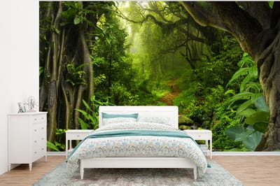 Behang - Fotobehang Natuur - Water - Jungle - Bos - Tropisch - Breedte 375 cm x hoogte 280 cm