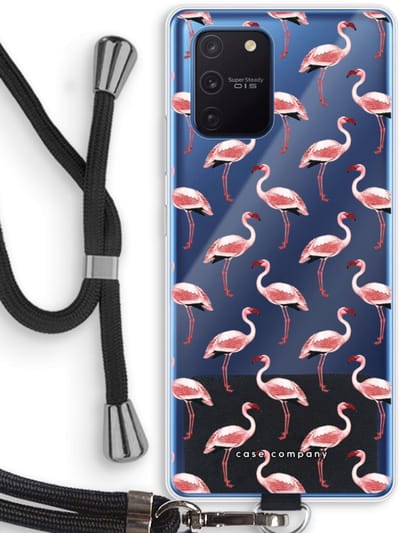 Case Company® - Hoesje met koord geschikt voor Samsung Galaxy Note 10 Lite hoesje met Koord - Flamingo - Telefoonhoesje met Zwart Koord - Bescherming aan alle Kanten en Over de Schermrand