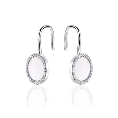 Gisser Jewels - Oorbellen - Oorhaken gezet met Zirkonia en Parelmoer ingelegd - 26mm x 12mm - Gerhondineerd Zilver 925 - E1039 - Sieraad - Dames