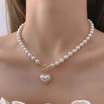 Super Feeëriek Temperament Imitatie Parel Liefde Ketting, Koude Wind, Lief en Eenvoudig, Gesp Sleutelbeenketting Vrouw goud