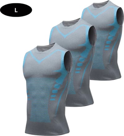Livano Sportshirt Heren - Sport - Fitness - Compressie Shirt - Corrigerend Hemd - Sportkleding - Mannen - 3 Stuks - Grijs - L