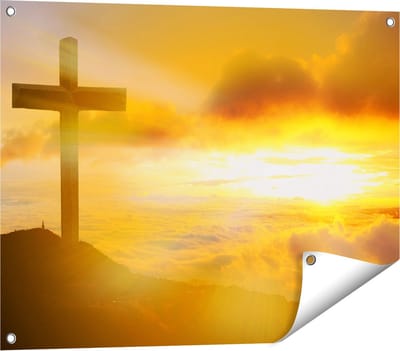 Gards Tuinposter Kruis van Jezus Christus bij Zonsondergang - 80x60 cm - Tuindoek - Tuindecoratie - Wanddecoratie buiten - Tuinschilderij