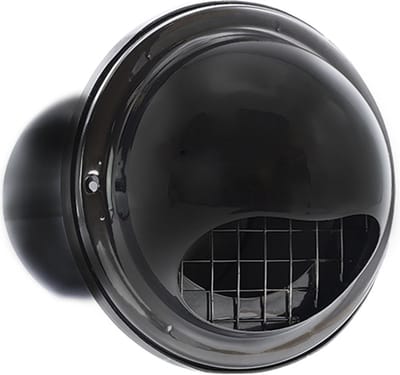 RVS bolrooster met terugslagklep+grofmazig gaas Ø100mm zwart