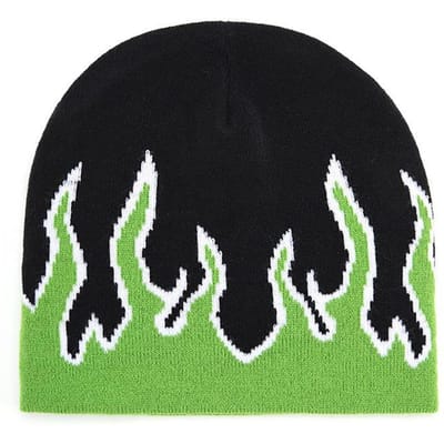 Nieuwe Winter Buiten Warme Gebreide Muts Vlammenpatroon Wolmuts Straat Schedelmuts Anti-Koude Katoenen Muts Hip-Hop Mutsen black