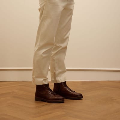Manfield - Heren - Bruine leren veterboots - Maat 41