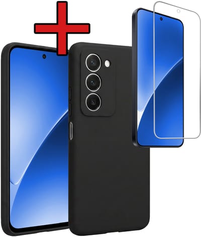 Hoesje - Met Screenprotector - Geschikt voor Xiaomi 15 - Sterk & Shockproof - Telefoon Hoes - Back Cover - Siliconen Case - Telefoonhoes - Zwart