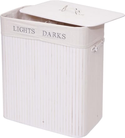 Wasmand MCW-C21, Wasbox Wasbox, bamboe 2 compartimenten 63x55x34cm 100l ~ wit