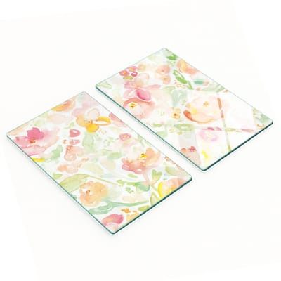 Decoratieve snijplanken van gehard glas met aquarelbloemen, 2x30x52 cm