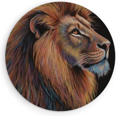 Saammp Muurcirkel Hout - Leeuw - Kinderkamer - Dieren - Portret - Ø 90 - Wandcirkel - Wanddecoratie Cirkel - Muurdecoratie Woonkamer - Slaapkamer decoratie - Rond Schilderij