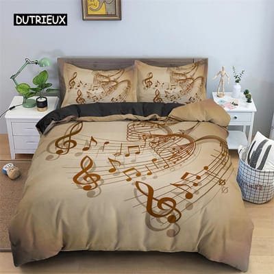 Muziek Thema Dekbedovertrek Microvezel Muzieksymbolen Dekbedovertrek Viool Piano Patroon Beddengoed Set Twin King Eenpersoons Queen Maat EU single(135x200cm)