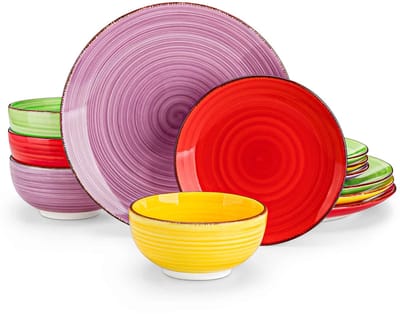 Serviesset - 4 Persoons Servies - Keramiek - Dinerborden - Dessertborden - Ontbijtkommen - 12-delige Set - Meerkleurig
