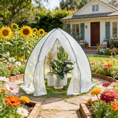 REDOM - Tuinkas - Kegelvormige Constructie - Voor Tuin - Polyethyleen En Staal - Wit - 240 X 200 X 240 Cm