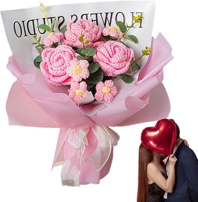 Gehaakt bloemenboeket - Gebreide bloemen - Woondecoratie - Tijdloos design - 30 x 35 cm - Multicolor
