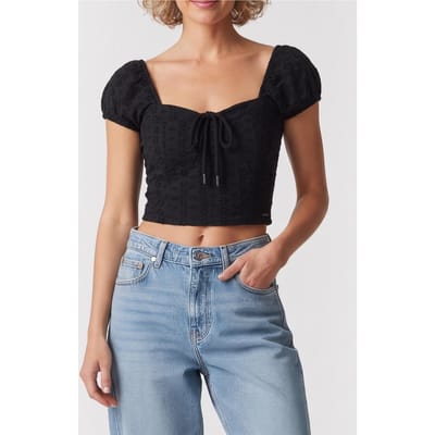 GUESS  Eco Eliane Ss Puffed Top Jet Black A996 Maat: S | Blouses Outlet | Dames | Zwart