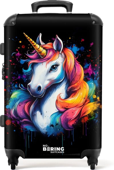 NoBoringSuitcases.com® - Kinderkoffer meisje - Eenhoorn met kleurrijke graffiti - Kindertrolley meisjes - Koffer kind groot - Rolkoffer lichtgewicht - Reiskoffer met 4 wielen - Grote trolley XL - 20 kg bagage