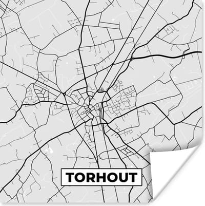 Poster Zwart Wit – België – Plattegrond – Stadskaart – Kaart – Torhout - 100x100 cm XXL