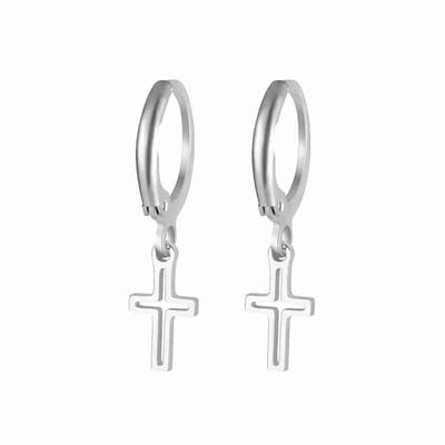 WeLoveSilver - oorringen met kruis - chirurgisch staal - zilverkleurig - 23mm