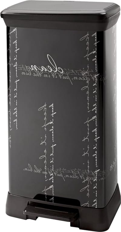 Kalligrafie decoratieve keukenemmer met pedaal - Rechthoekig metaal zwart - 39 x 29 x 72 cm pedaalemmer 50 liter