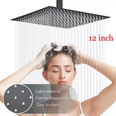 12 Zoll Vierkant Regenduschkopf Mat Zwart 30cm Groot Oppervlak Hogedruk Douchekop Plafondmontage Roestvrij Staal Waterbesparend Badkamer Regendouche