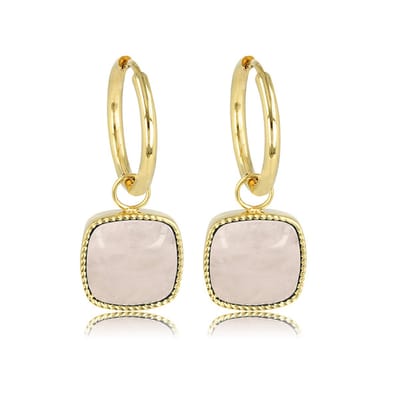 My Bendel - Oorbel Goudkleurig Rose Quartz 38mm - Stralende Goudkleurige Oorring met Majestueuze Rose Quartz - met Luxe Cadeauverpakking | Sieraden Voor Dames
