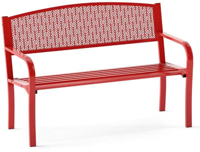 SureDeal® - Metalen Tuinbank 128 cm - Voor 2-3 Personen - Rood - Ergonomisch Ontwerp met Armleuningen & Rugleuning